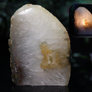 Agate tealight candle holder, untreated, naturall colored agate. Tablelamp/ bedsidetable lamp/crystal agate lamp. #9 Crystal-Sisterhood