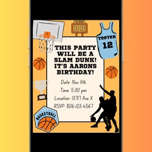 Birthday Party Invitation, Customizable Basketball Party, Basketball Birthday Party Invitation, Boy Party, Sports Party