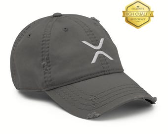 Embroidered XRP X Logo Distressed Dad Hat