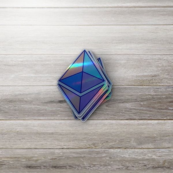 glyphe holographique coloré par Ethereum | Autocollant cryptographique en vinyle | Sticker skateboard pour ordinateur portable | Logo Ethereum
