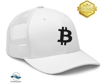 Embroidered Bitcoin Logo Trucker Hat - Retro Style
