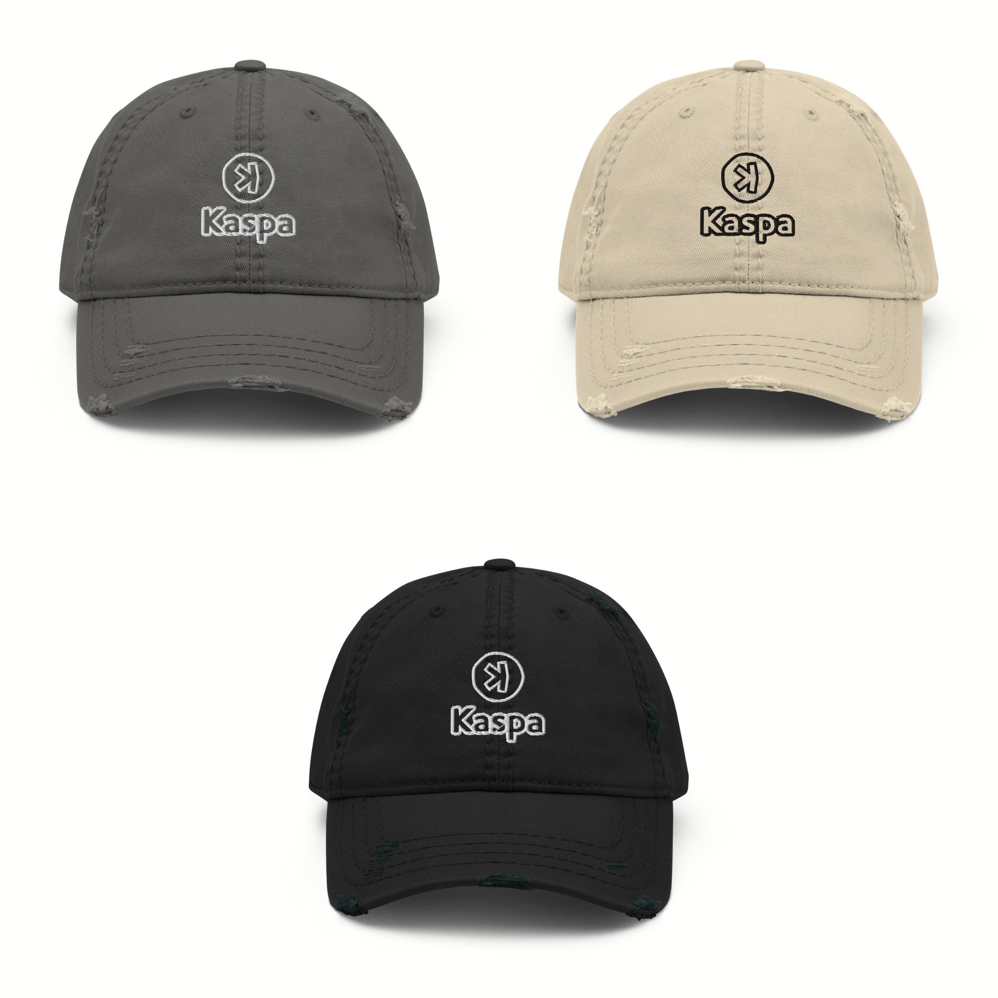 Embroidered Kaspa Logo Distressed Dad Hat - Etsy Israel
