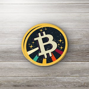 Retro Space Bitcoin Vinyl Sticker: Waterproof Laptop Decal