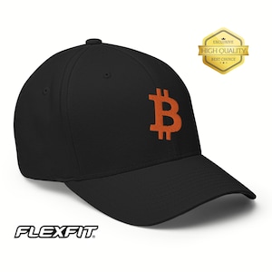 Geborduurd oranje Bitcoin-logo Premium Flexfit-hoed