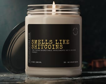 Funny Crypto Themed "Smells Like Shitcoins'' Scented Soy Candle, 9oz