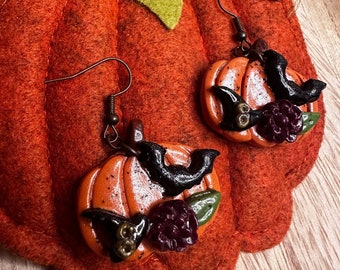 Halloween Pumpkin Fun Polymer Clay Earrings with Bronze Fishhooks