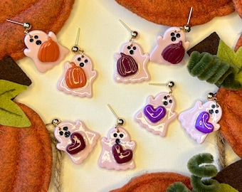 Halloween-oorbellen roze spook: gouden sieraden met bolletjes