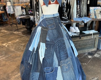 Reworked Vintage Denim Patchwork Skirt