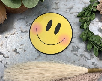 Classic Smiley Face Sticker: Bright Colors, Happy Vibes