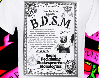 Shirts That Go Hard, Funny BDSM Shirt, Joke Tee, Boyfriend Gift, Gag Shirt, Meme Shirt, Bears Declaiming Shakespearean Monologues