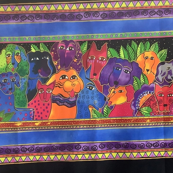 Laurel Burch- Multi Color Metallic -Dogs- KINDRED CANINES - Panel 24" x 44"-  100% Cotton- Clothworks