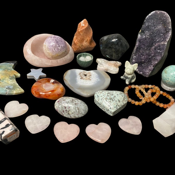 Amazing Mystery Box of Crystals - Towers, spheres, flames, carvings, palm stones, tumbles and more! 10% MORE FOR FREE