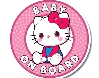 Hello Kitty Baby On Board Sticker – Yellow, Reusable PVC Decal For Car Window, Double-Sided Print, Choose BABY Or CHILD