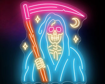 Grim Reaper Neon Sign, Spooky Goth Wall Decor