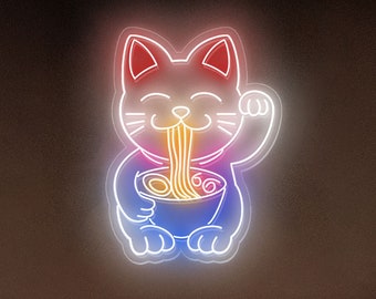 Lucky Cat Neon Sign, Fortune Cat Ramen, Ramen Japanese, Japanese Custom Neon Sign, Lucky Kitty Cat, Maneki Neko, Led Sign for Bar, Cafe