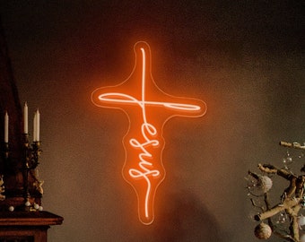 Handcrafted Jesus Cross LED Neon Sign, Christian Home Decor