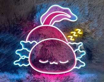 Cute Axolotl Neon Sign, Axolotl Sleeping Sign, Hologram Light, Kawaii Decor, custom neon sign, wall decor art, LED Neon Sign, Birthday gift