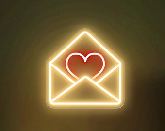 Love Envelope, Love Letter Neon, Romantic Love Neon Sign, Neon Sign Custom Love Lights Wedding, Home decoration, Valentin Gift Neon Light