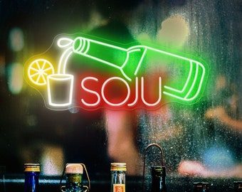 Soju Neon Sign, Korean Bar Decor, Pub Music Bar Light