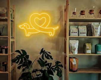 Heart shaped Dachshund Dog Sign, Dachshund neon sign, dog LED neon, badger dog lights, animals led sign, Custom Neon Sign, Sausage Dog Sign