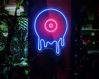 Melting Vinyl Record Led Neon Sign, Music Wall Décor, 90s theme party decoration, Vinyl record led-neon wall neon decor, Custom neon sign