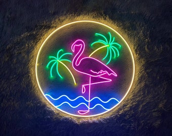 Neon Palm Tree Sign, Flamingo Neon Sign, Flamingo Decor, Sunset , Neon Tropical Flamingo Neon light, Vapor Wave Neon Sign, Retro neon sign