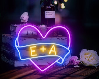 Custom Initials Heart Neon, Wedding Sign, Custom Name With Heart Sign, Gift for Girl friend/ Boy Friend, Valentine&#39;s Gift, Custom Neon Sign
