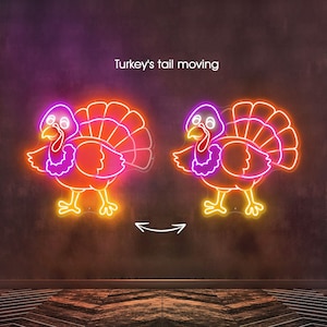 3D Turkey Tail Moving Neon Sign, Turkey Thank Giving days, Thanksgiving Rooster Turkey Neon Sign, Thanksgiving party Deco, Custom Neon Sign