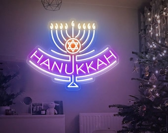 Hannukah LED Neon Sign, Custom neon sign, Menorah Neon Sign, Hanukkah Decor, Hanukkah Lights, Holiday gift, LED, Festival of Lights