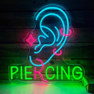 Ears Piercing Led Sign, Ear Piercing Neon Sign, Ear Accessories Shop Wall Decor, Custom Neon Sign, Open Tattoo & Piercing Shop Logo Light