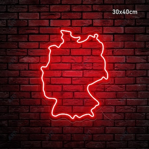 Letrero de neón con forma de Alemania, silueta de Alemania, letrero de neón de Europa, luz con forma de mapa de Alemania, regalo de inauguración de la casa, letrero de neón para idea de decoración del hogar
