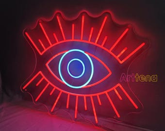 Evil Eye LED Neon Sign, Mystic Eye Neon Light, Spiritual Wall Decor, Boho Room Sign, Yoga Studio Decor, Blue Eye Wall Art