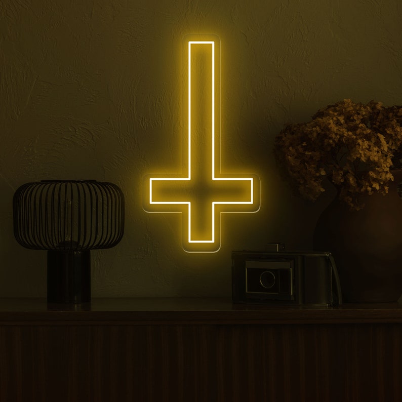 Inverted Cross LED Neon Sign, Red Upside Down Cross Light - Etsy