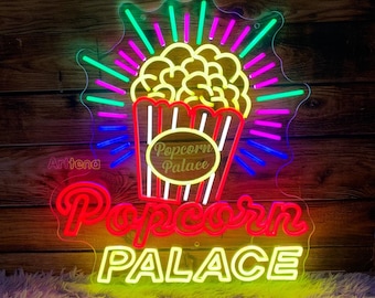 Popcorn Snack Bar Neon Sign, Theater Bar Decor Fast food coffee shop decoration Cinema Food Light Kitchen Decor Popcorn Neon Logo Wall Art
