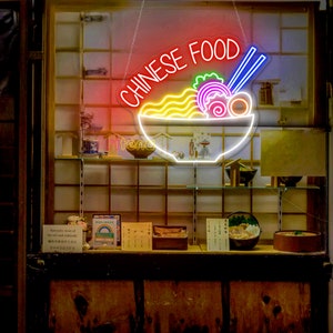 Chinese food neon sign, Asian food sign, Chinese food decor, welcome neon sign, restaurant led sign, kitchen decor, custom neon sign