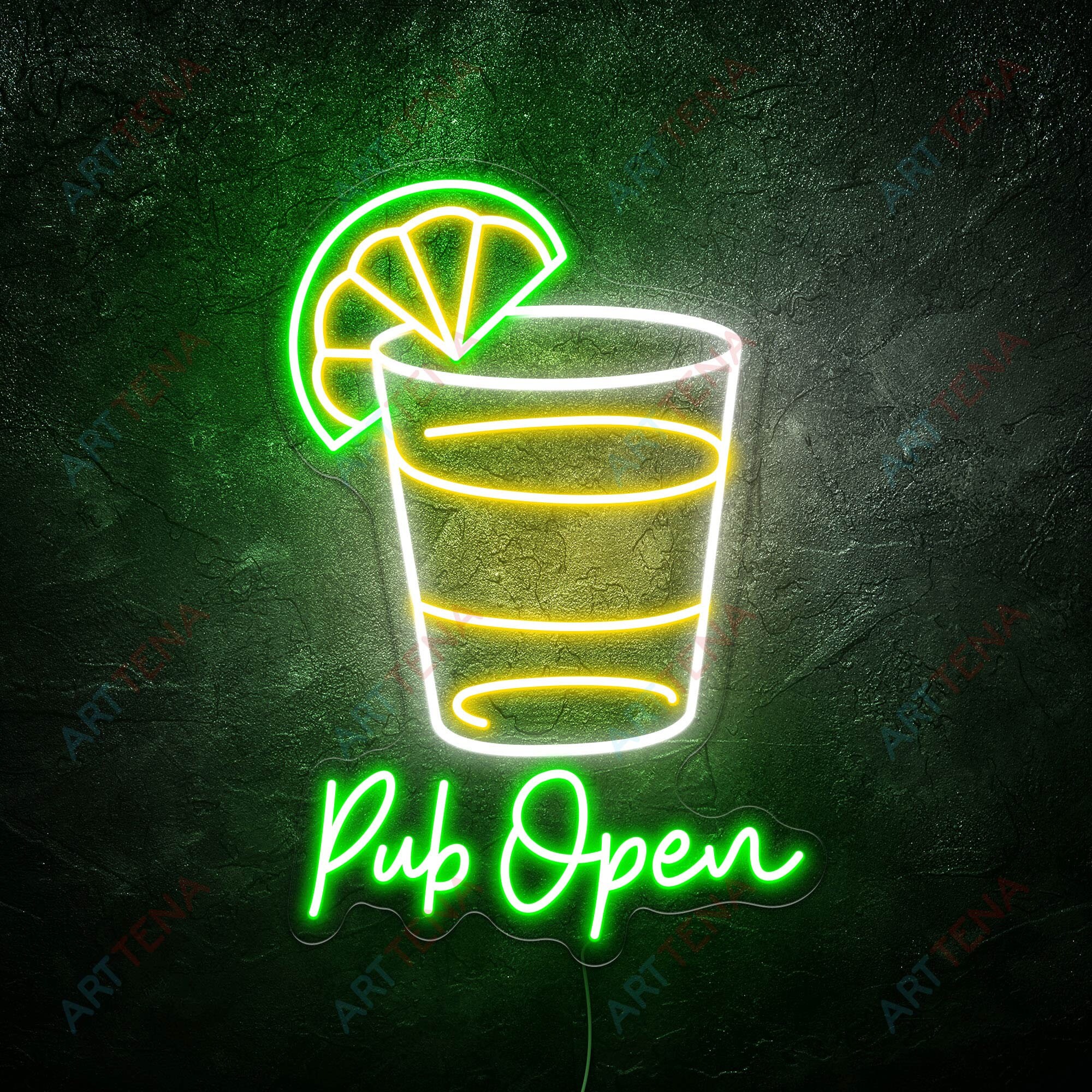 Tequila Shot Glasses Neon Sign, Cocktail Neon Sign, Pub Open