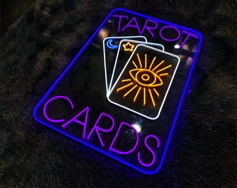 Tarot Card Neon Sign, Tarot Card Reader, Psychic Tarot Moon Stars Neon Sign, Fortune Teller Sign, Psychic Shop Decor, Custom Neon Sign