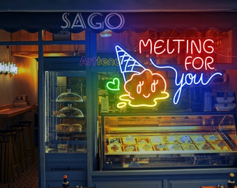 Ice Cream Melting For You Neon Sign Melting Ice Cream Cone Neon Light Ice Cream Store Wall Decor Melted Gelato Led Sign Gelato Shop Decor