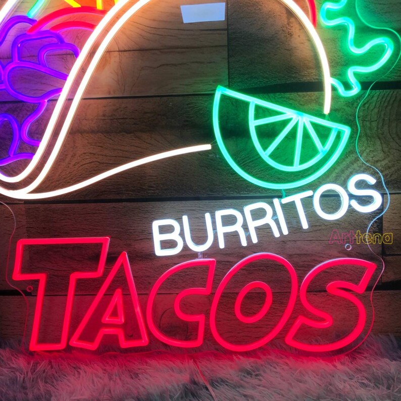 Tacos Burritos Neon Sign, Mexican Tacos Led Sign Mexican Food Neon ...