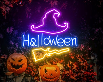 Halloween Witch Hat Neon Sign - Handmade Home Decor