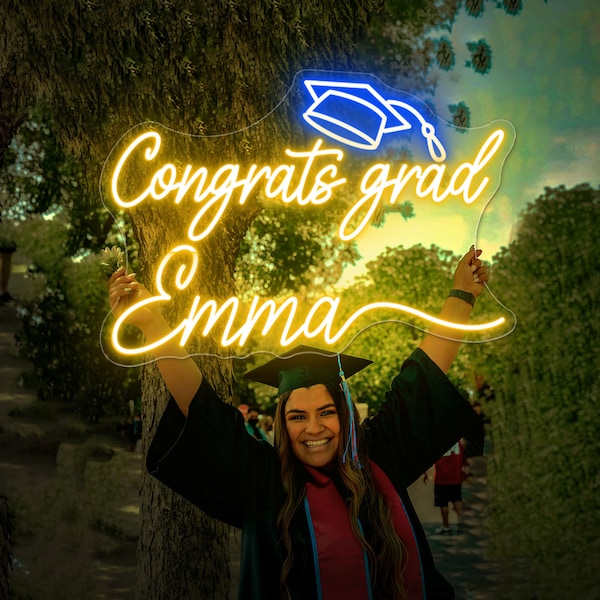 Custom Name Congrats Grad Neon Sign Personalized Congratulations Grad Party Decor Sign Light Wall Decor Backdrop Graduation Decorations 2023