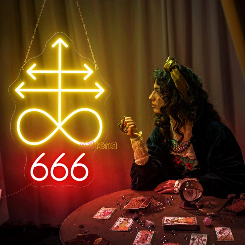 666 the Cross of Leviathan Neon Sign, Gothic Wall Sign, Satanic Sign ...