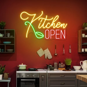 Kitchen Open Neon Sign Kitchen Room Decors Restaurant Sign Dinner 24h Open Sign Business Logo Sign Custom Neon Sign Kitchen Outdoor Sign