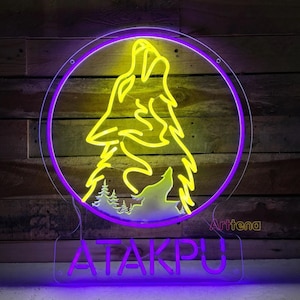 Wolf Led Sign Wolf Custom Name Neon Sign Wolf and Moon Wall Art, Wolf light up sign, Wolf neon light, Wolf night light, Wolf wall decor