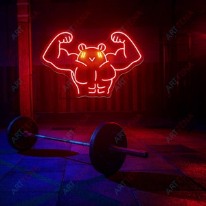 Muscle Frog - Led Neon Sign Funny Kawaii Frog Neon Sign, Custom Neon Sign, Gymnastic Neon SignFitness station Neon Light,Gym Motivation Sign