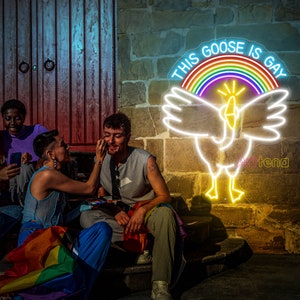 Ten gęś jest gejowskim neonowym znakiem Gęś gejowski neonowy znak tęczowy neonowy znak LGBTQ Pride Month prezent Gęś LGBTQ znak LED Śmieszny znak Gęsi