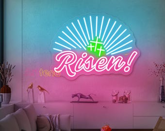 Risen Cross Neon Sign Cross Neon Sign Happy Easter Day Sign Wall Decor Christian Cross Neon Light Religious Faith Neon Sign Jesus Neon Sign
