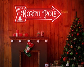 North Pole Arrow Neon Sign, North Pole Directional Neon Sign, North Pole Neon Sign, North Pole Decor, Sign For Christmas, Holiday Sign Gift