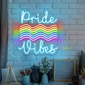 Znak neonowy Pride Vibes Rainbow Pride Neon Light LGBT Pride Month Decor LGBT Flag Light Sign Happy Pride Month Bisexual Party Decor Art