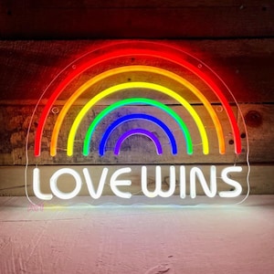 Rainbow neon sign, Love Wins Neon Sign, LGBTQ Neon Light Decor, Personalized Engagement Party Neon Sign, Bedroom Aesthetic Neon